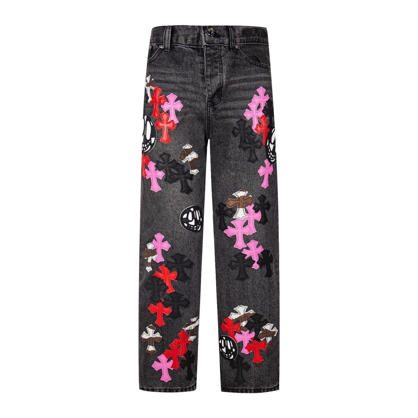 Chrome-Hearts Multi Cross Patch Denim Jeans - Grey Gothic Street Pants 1111