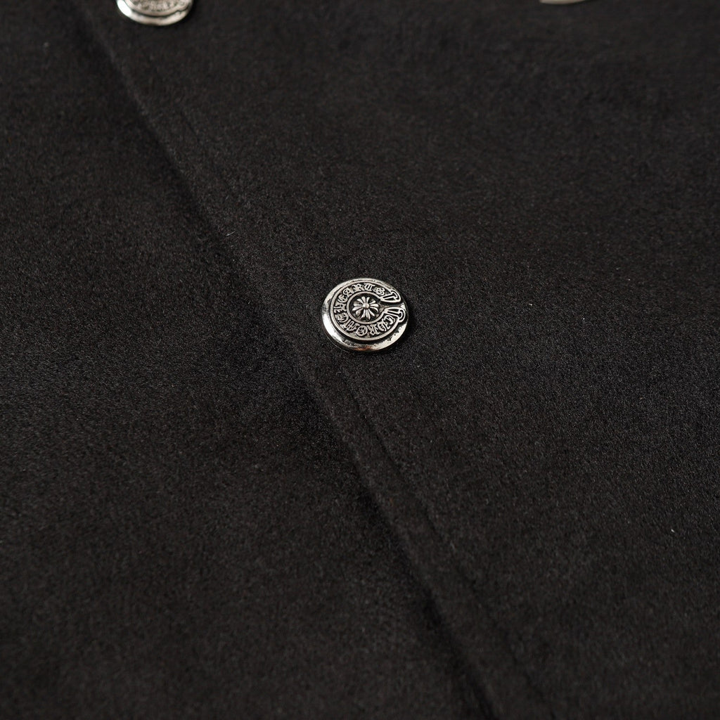 Chrome-Hearts Cross Embroidered Leather Sleeve Varsity Jacket - Black Street Style 116