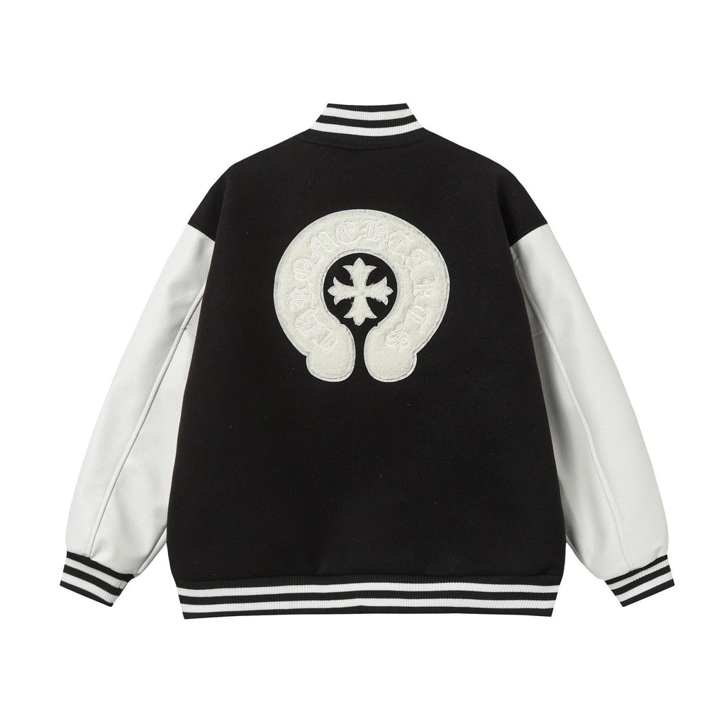 Chrome-Hearts Varsity Jacket - Black White Gothic Baseball Coat 2206