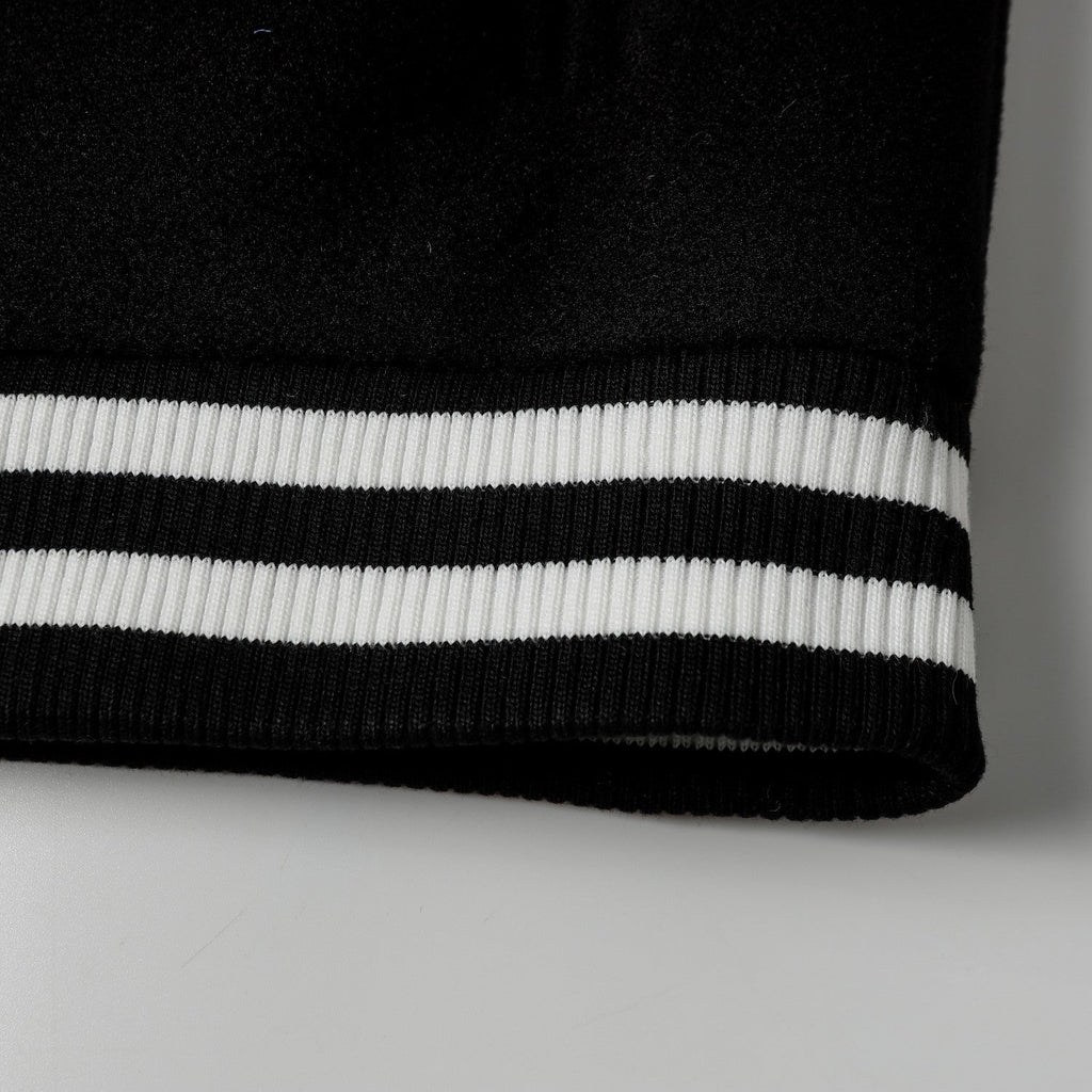 Chrome-Hearts Layered Cross Varsity Jacket - Black White Street Style Outerwear 2208