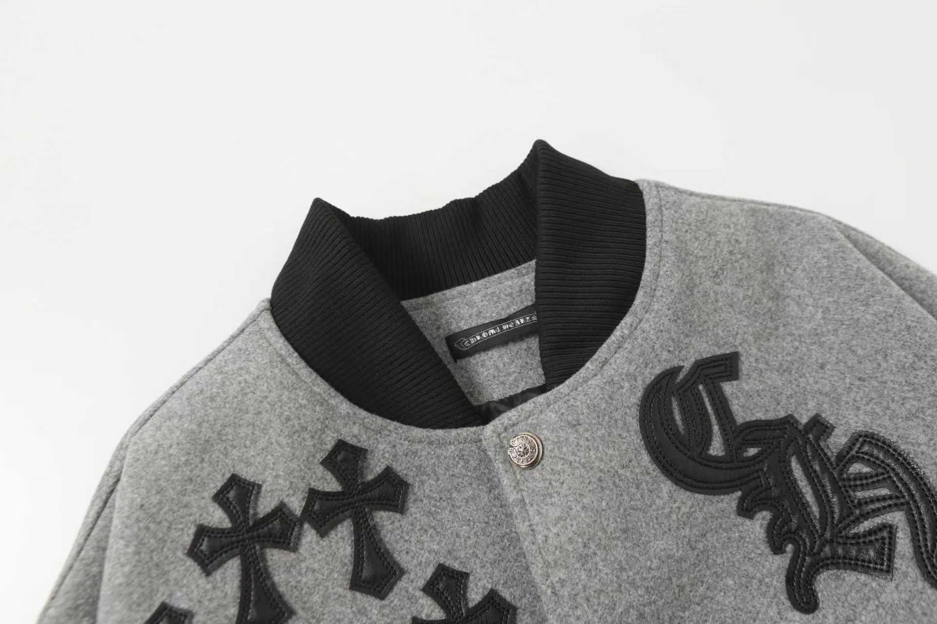 Chrome-Hearts Multi Cross Varsity Jacket - Grey Black Street Jacket 2215