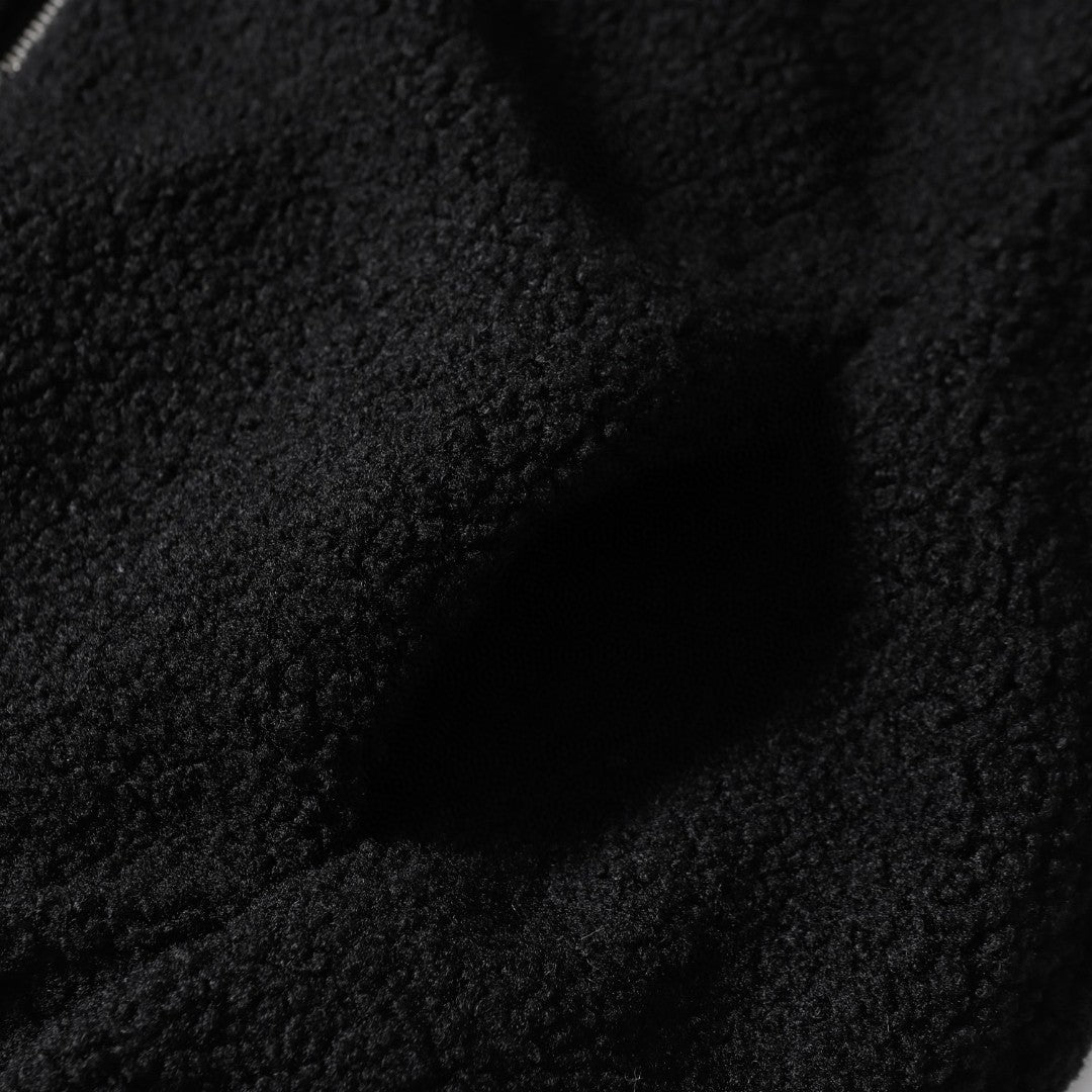 Chrome-Hearts Horseshoe Embroidered Sherpa Jacket - Black Cream Gothic Coat 825