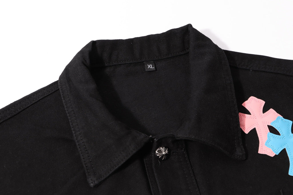 Chrome-Hearts Multi Cross Studded Denim Jacket - Black Gothic Streetwear Coat H49