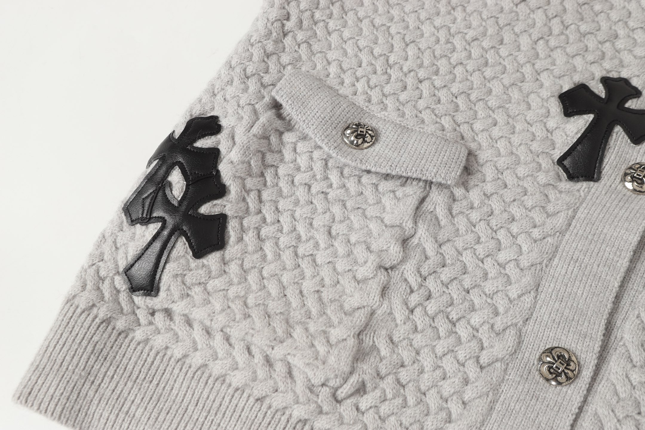 Chrome-Hearts Gothic Cross Knit Cardigan - Black Grey Streetwear Jacket 904